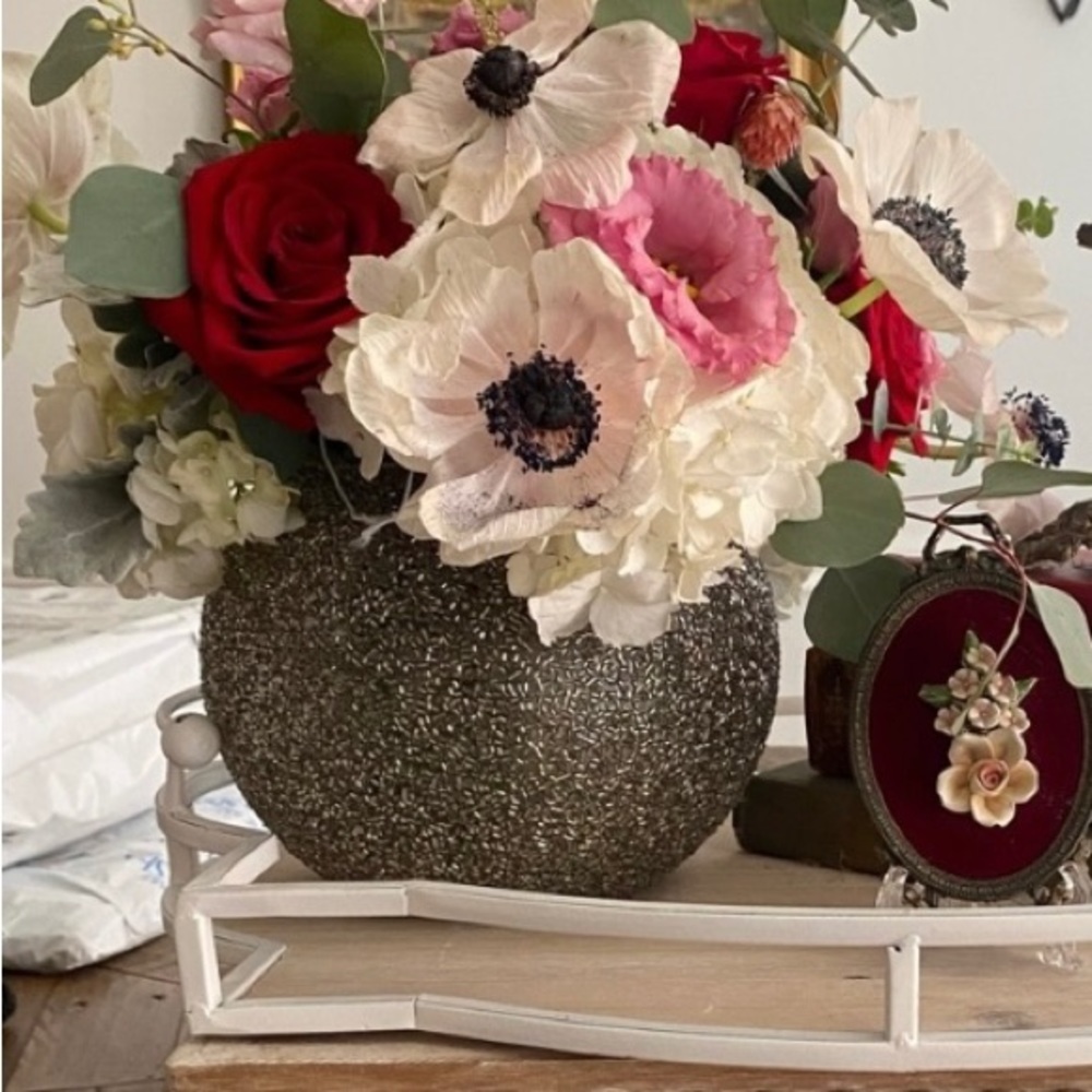 Beaded Silver Flower Vase